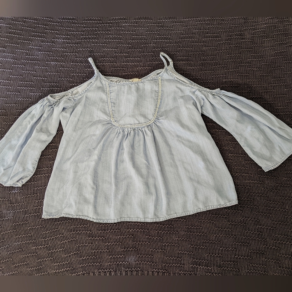 Cato Cold Shoulder Tencel Chambray Boho Top Sz 22/24W